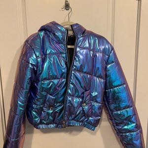 Forever 21 Metallic Puffer Jacket with a hood.